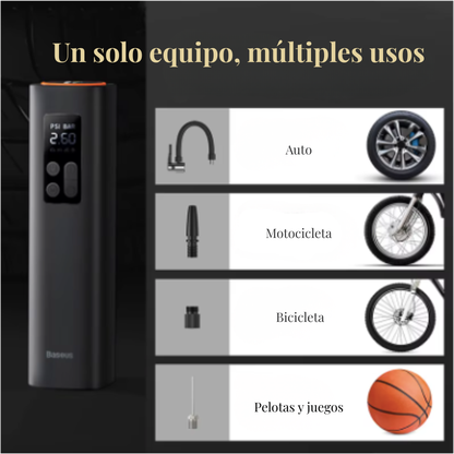 Compresor portátil inalámbrico para auto | Inflador rápido y seguro para viajes