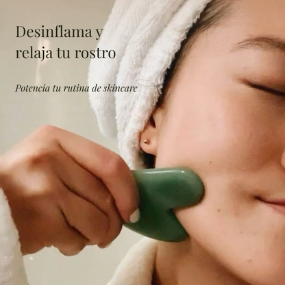 Set de masaje facial de jade (3 piezas) | Rodillo, gua sha y masajeador