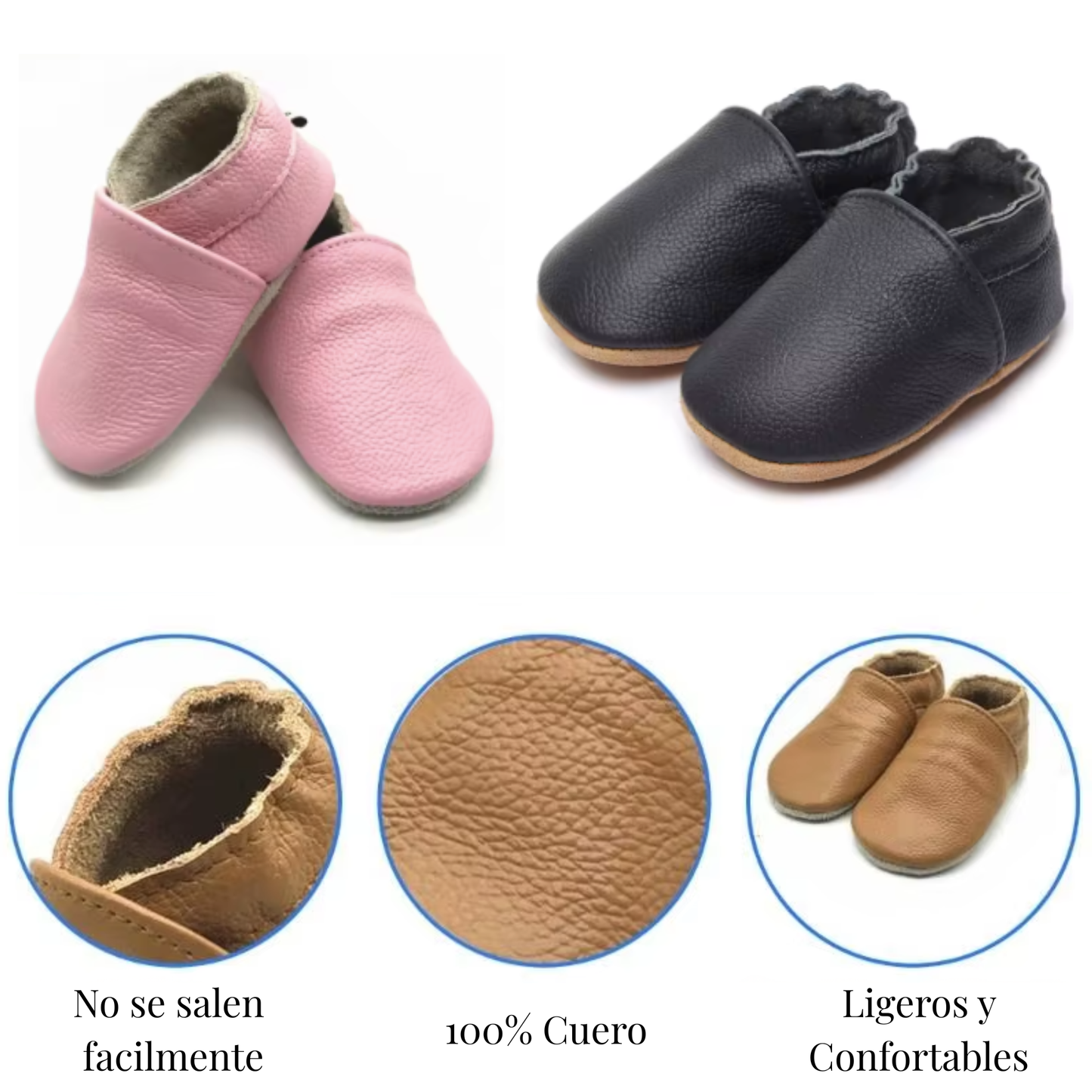 Moccs de Cuero para Bebé | Zapatos Antideslizantes y Flexibles