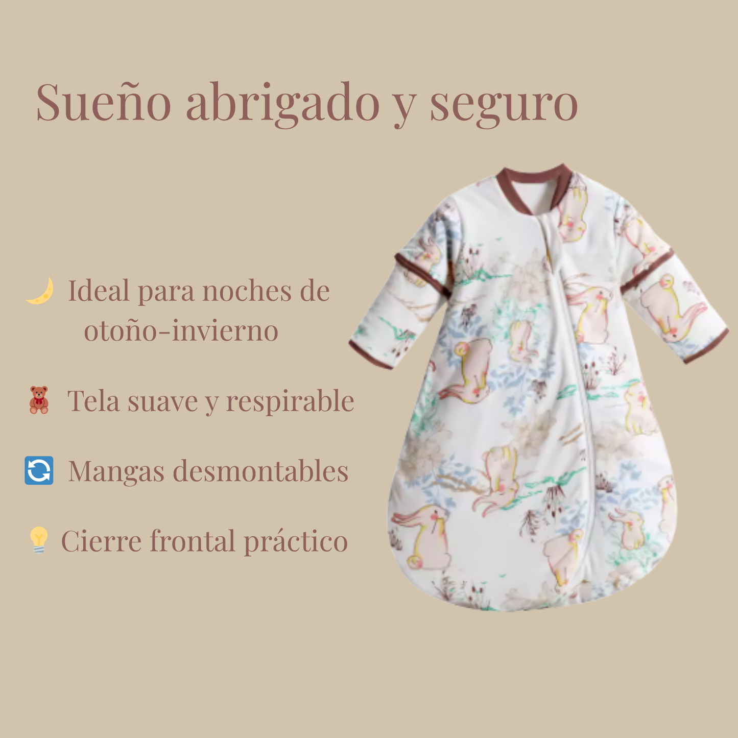 Saco de Dormir Bebé 2.5 TOG con Mangas Desmontables | Algodón Suave 0–3 años