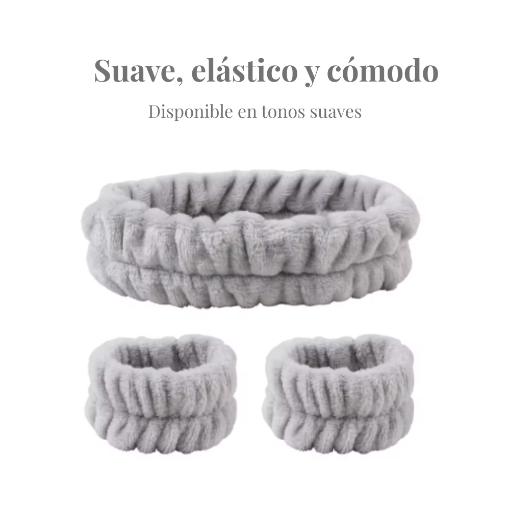 Set de cuidado facial | Cintillo + muñequeras para tu rutina diaria