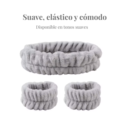 Set de cuidado facial | Cintillo + muñequeras para tu rutina diaria